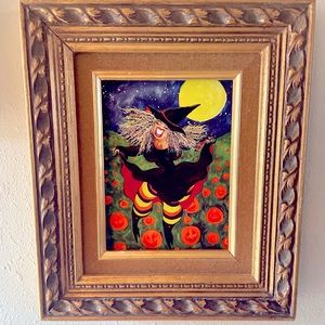 Framed wild woman pumpkin dance art witchy Halloween